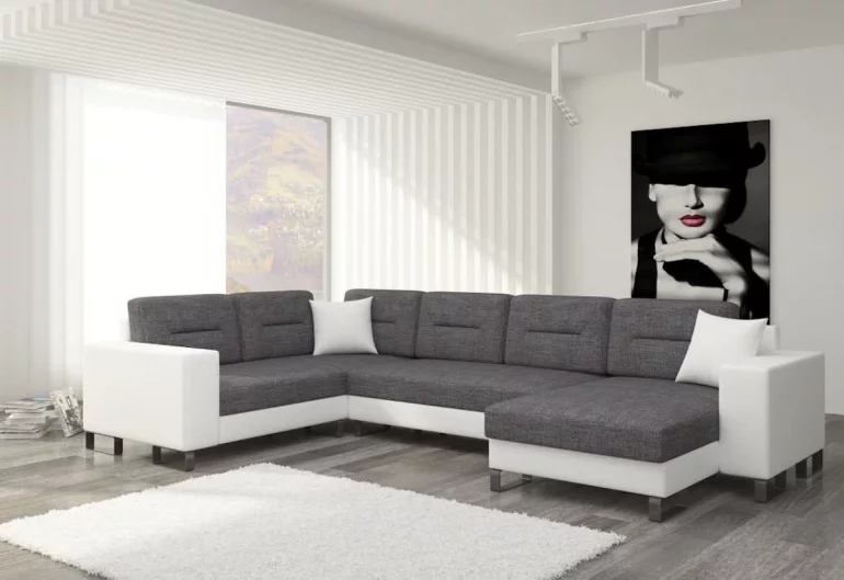 Ausziehbares Sofa MEDY, U Form, 330x86x206/145, sawana05/soft017white, recht