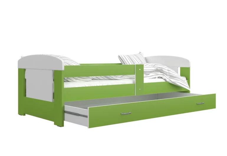 Kinderbett JAKUB Color, 80x180, inkl. Stauraum, weiß/grün