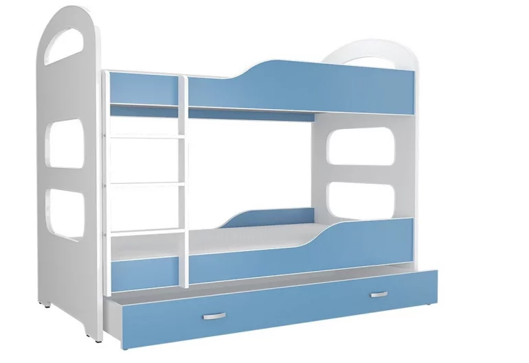 Etagenbett für Kinder PATRIK + Matratze + Lattenrost - KOSTENLOS, 160x80, weiß/blau