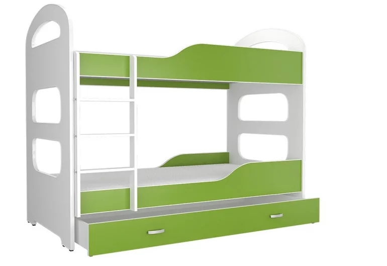 Etagenbett für Kinder PATRIK + Matratze + Lattenrost - KOSTENLOS, 160x80, weiß/grün