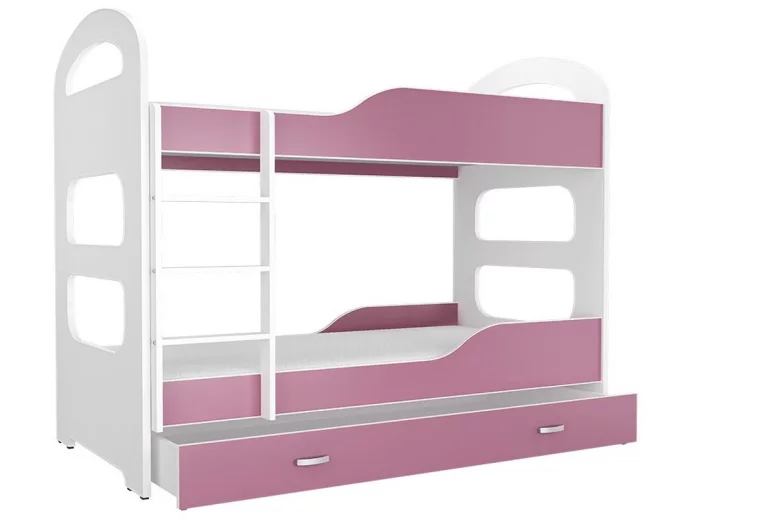 Etagenbett für Kinder PATRIK + Matratze + Lattenrost - KOSTENLOS, 180x80, weiß/rosa