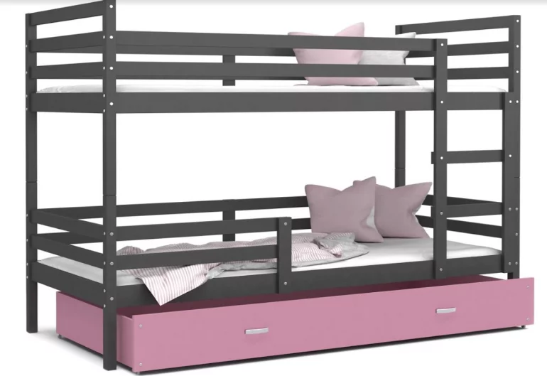 Etagenbett für Kinder MÖWE B, color + Lattenrost + Matratze - KOSTENLOS, 190x80, grau/rosa