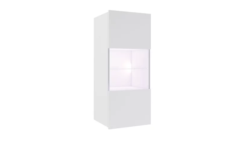 Hängevitrine BRINICA, 45x117x32, weiß/weiß Glanz, + weiße LED-Beleuchtung
