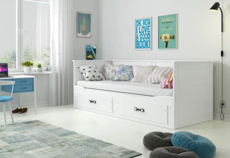 Kinderbett OLYMP + Stauraum + Matratze + Lattenrost - KOSTENLOS, 200x80, weiß