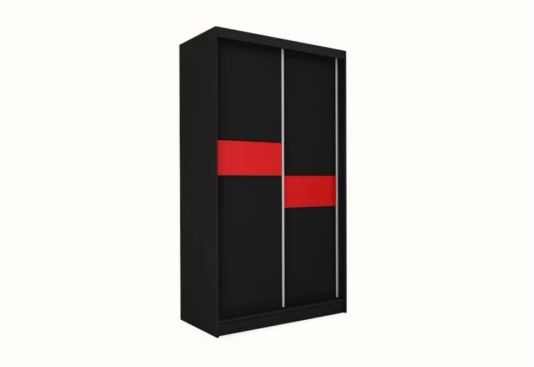 Schwebetürenschrank ADRIANA + Türdämpfer, 150x216x61, schwarz/rotes Glas