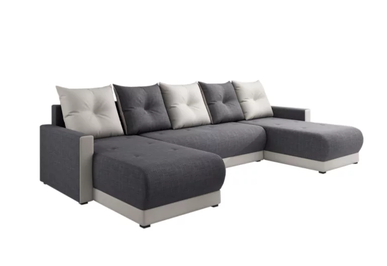 Sofa mit Schlaffunktion DESIGNIA in U-Form, 286x146, Sawana, sawana05_01, grau/cremefarbig
