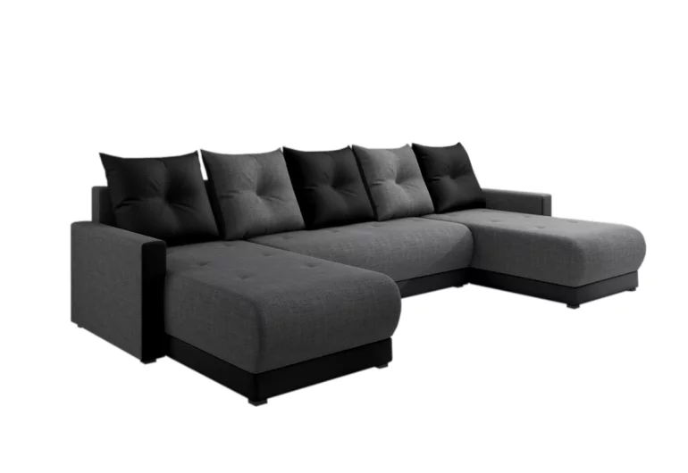 Sofa mit Schlaffunktion DESIGNIA in U-Form, 286x146, Sawana, sawana05_14, grau/schwarz