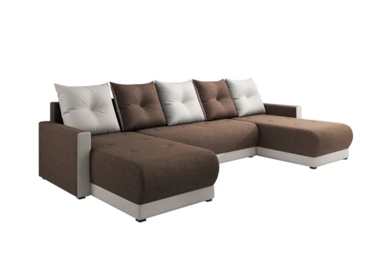 Sofa mit Schlaffunktion DESIGNIA in U-Form, 286x146, Sawana, sawana25_01, braun/cremefarbig