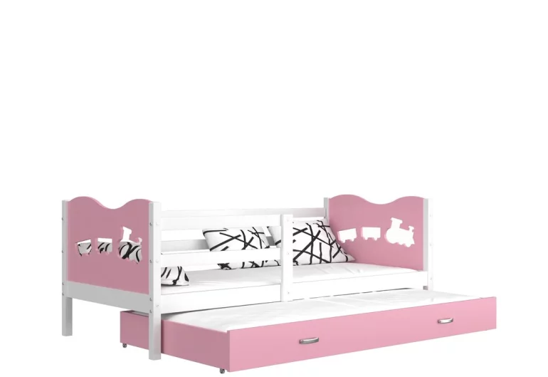 Dětská postel FOX P2 color + matrace + rošt ZDARMA, 184x80, bílá/vláček/růžová