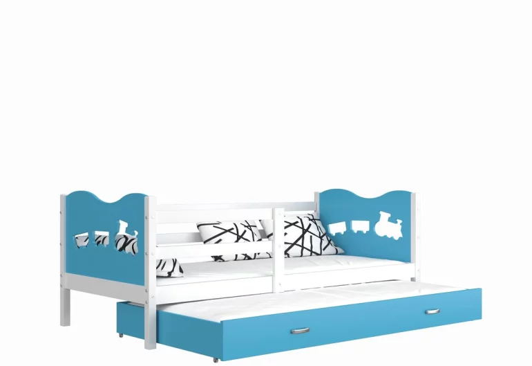 Dětská postel FOX P2 color + matrace + rošt ZDARMA, 184x80, bílá/srdce/modrá
