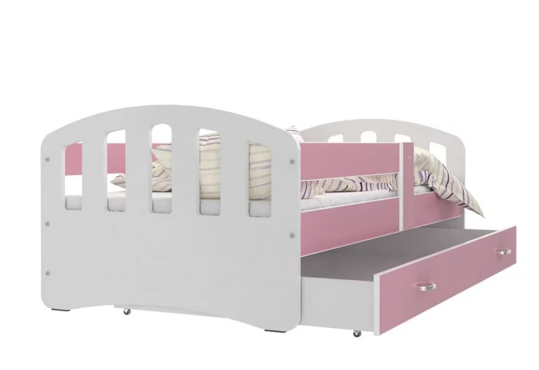 Kinderbett GLÜCKSKIND farbig + Matratze + Lattenrost - KOSTENLOS, 140x80, weiß/rosa