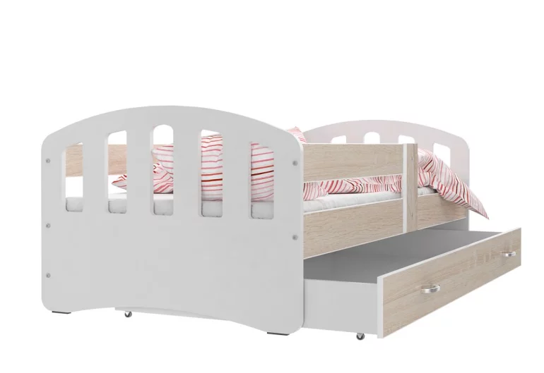 Dětská postel ŠTÍSTKO barevná + matrace + rošt ZDARMA, 180x80, bílá/dub Sonoma