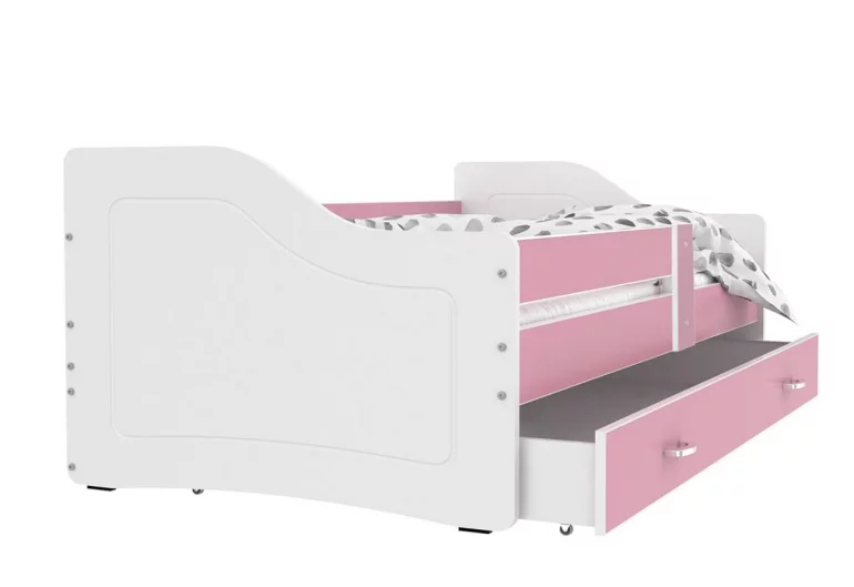 Kinderbett SWAN + Matratze + Lattenrost - KOSTENLOS, 180x80, rosa/weiß