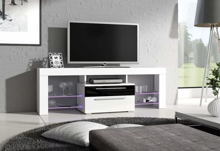 TV-Lowboard STANLEY Plus, weiß/schwarz Glanz
