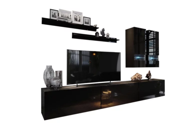 Wohnwand ELPASO 1 + LED-Beleuchtung, schwarz/schwarz Glanz