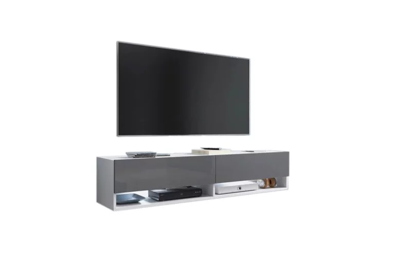 TV-Schrank MENDES A 140, 140x30x32, weiß/grau Glanz, ohne LED-Beleuchtung
