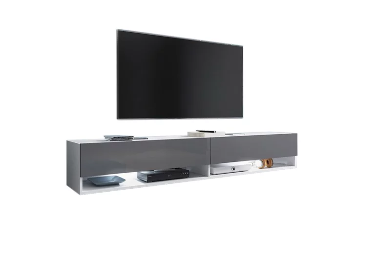 TV-Schrank MENDES A 180, 180x30x32, weiß/grau Glanz, ohne LED-Beleuchtung