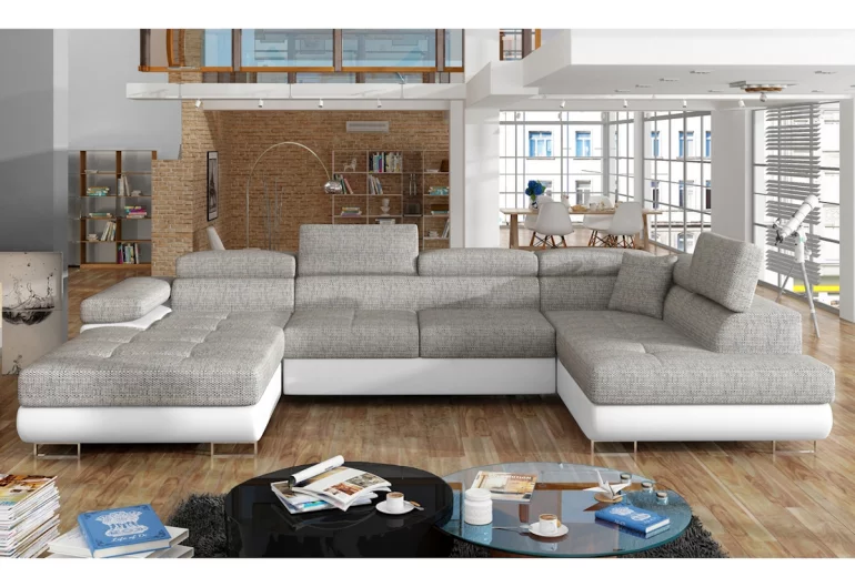 Ausziehbares Sofa CORGI, U Form, 345x90x202, berlin 01/soft 17, recht