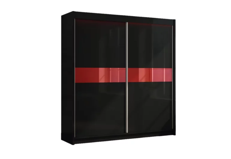 Schiebetürenschrank ALEXA, schwarz/Rotglas, 200x216x61