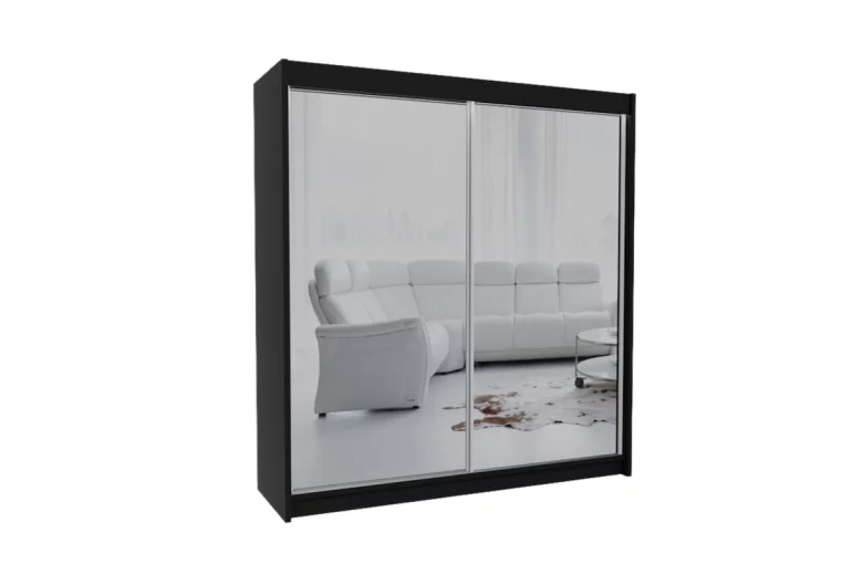 Schwebetürenschrank mit Spiegel ROBERTA, 200x216x61, schwarz