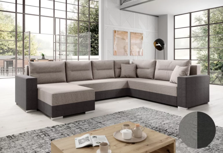 Sofa mit Schlaffunktion U-Form WHALE, 314x90x217, malmo 94/malmo 16
