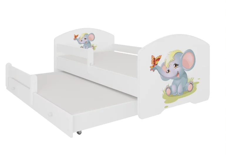 Kinderbett mit Schutzbarriere FROSO II, 160x80, Muster f2, Elefant