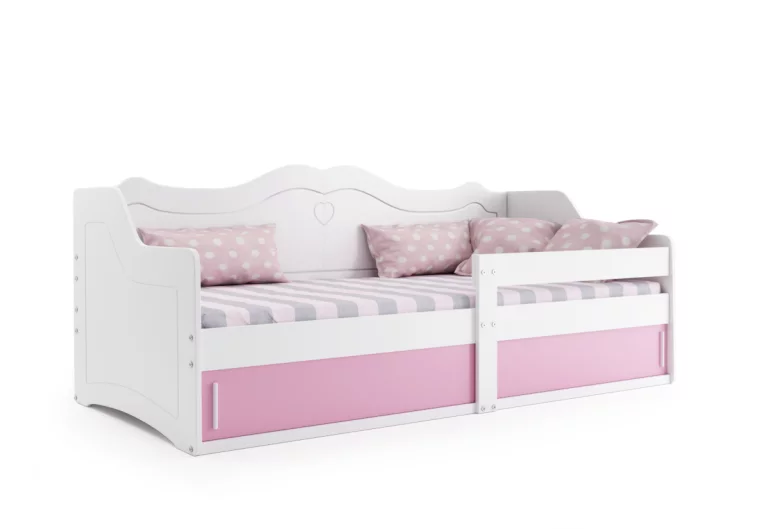 Kinderbett JULIS + matrace, 80x160, Weiß/Rosa